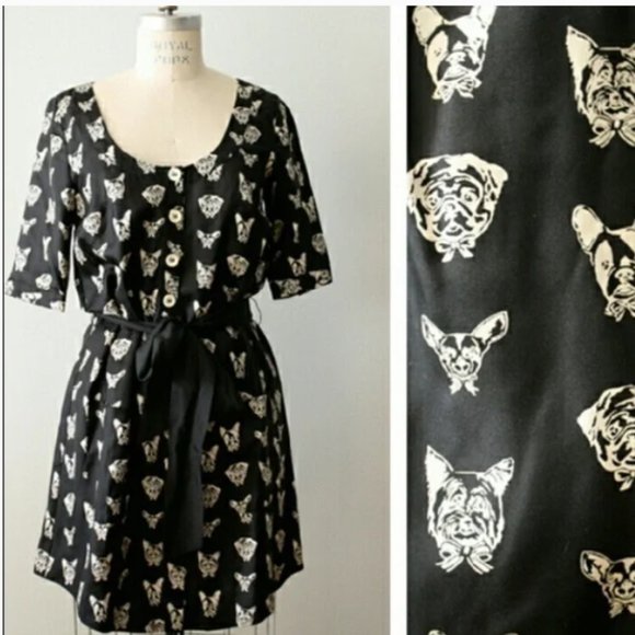 **SOLD** Anthropologie 100% silk Cavorting Canines dress ... ITEM 3/1000 - Picture 2 of 3